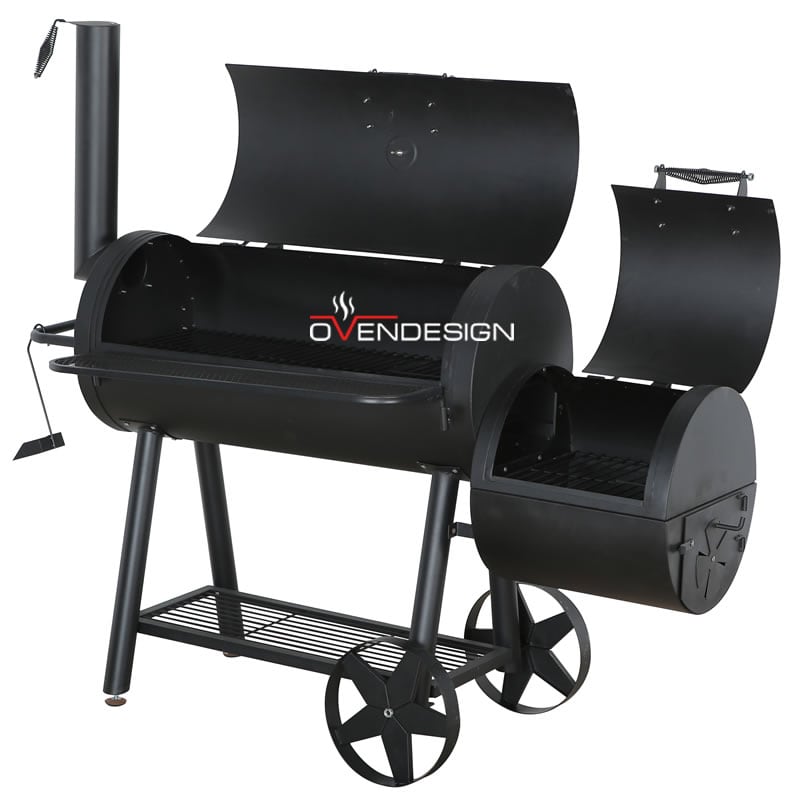 Black Trolley Charcoal Barbecue BBQ Smoker Grill with Offset Smoker